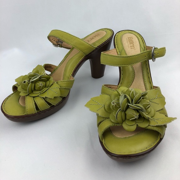 Born | Shoes | Born Green Leather Flowers Sandals High Heels | Poshmark